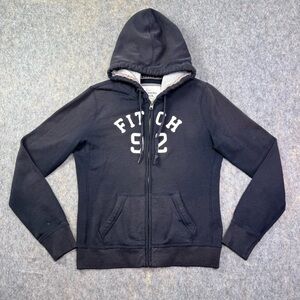 VTG Abercrombie & Fitch Hoodie Jacket Women's Sz L Navy Logo Full Zip Sweatshirt